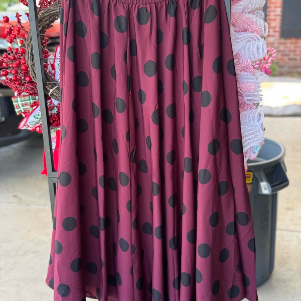 Red and Black Pleated A-Line Midi Skirt